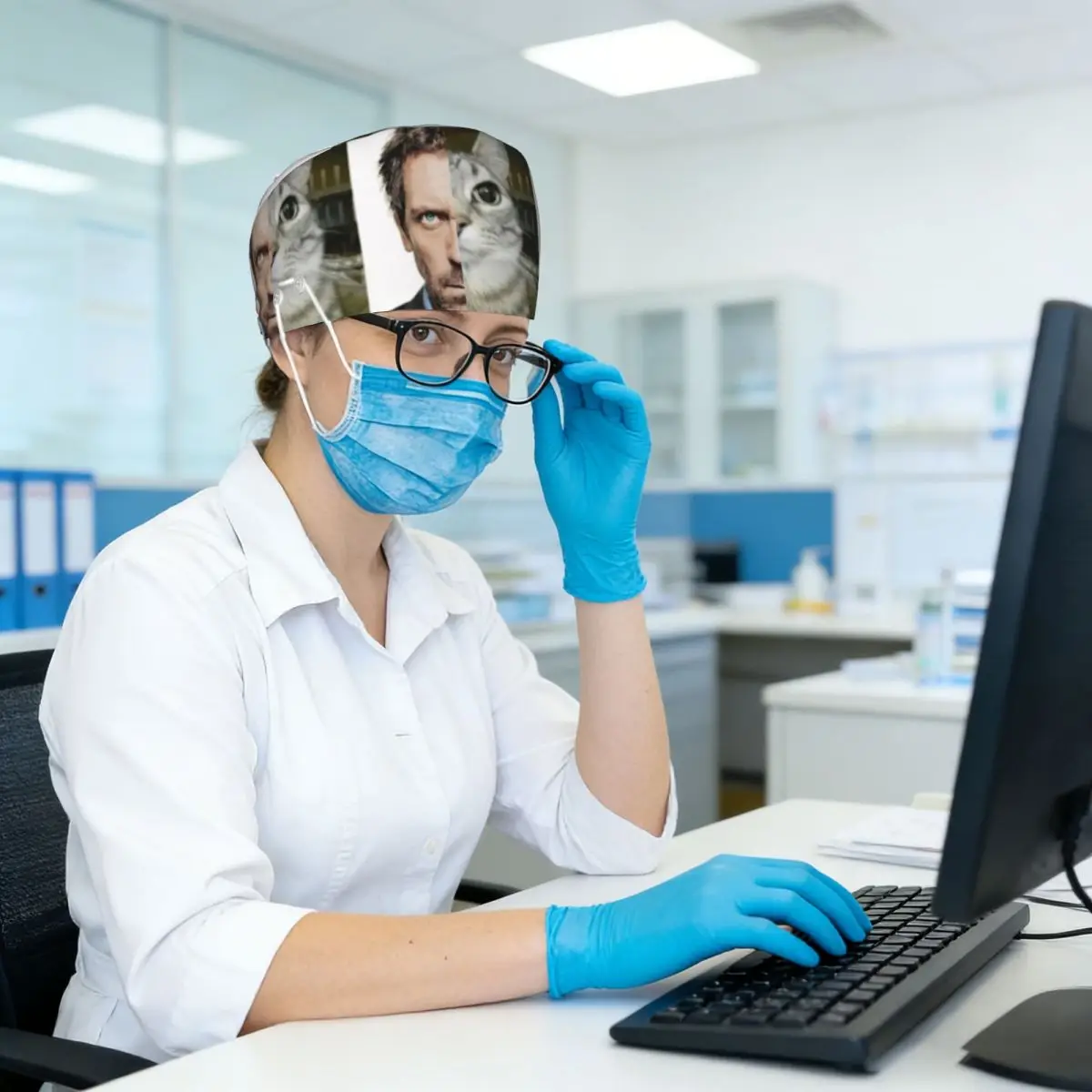 House MD Cat Meme Scrub Hat Doctor Working Surgical Cap Men Women Adjustable Nursing Caps for Dentist - view 5