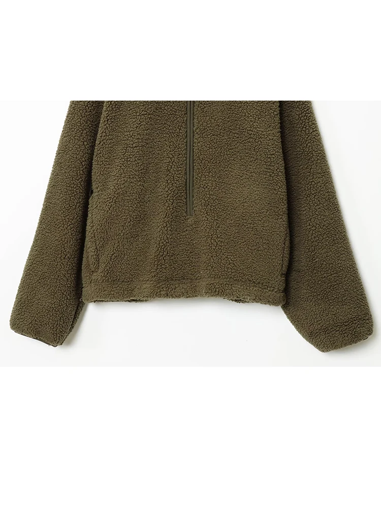 HH frauen 2025, Winter Neue Lose Beiläufige Teddy Samt Sport Top Weibliche Einfache Vielseitig Zipper Langarm Pullover Jacke mujer