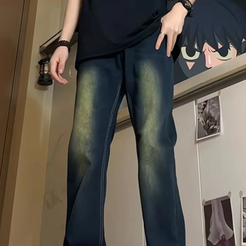 Men Jeans Blue Denim Pants Baggy Trouser Man Colthing High Waisted Vintage Straight Leg Design Casual Solid Slim Fit Breathable