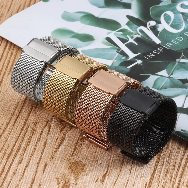 18 ملم 20 ملم 22 ملم 24 ملم حزام الساعات الأشرطة شبكة الصلب 1.0 ملم الإفراج السريع