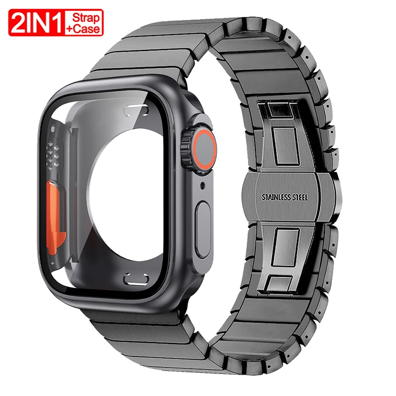 

Strap+Case for Apple Watch Series 10 46mm 42mm 45mm 41mm 40mm 44mm Stainless Steel Band Bracelet PC Cover Iwatch 9 8 7 6 SE 5 4
