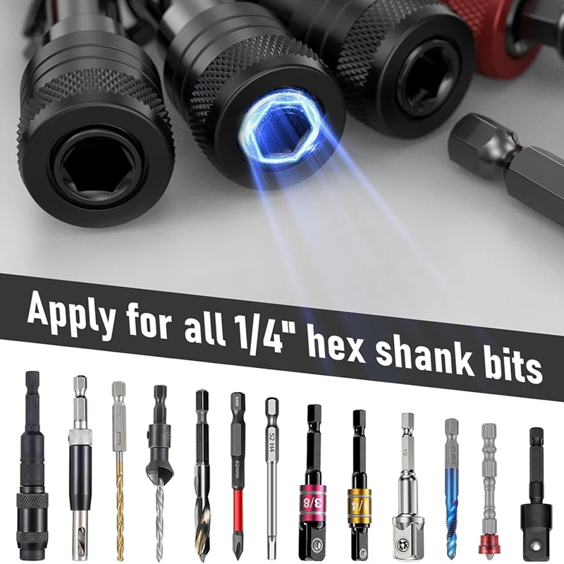 6PCS Bit Holders Keychain, 1/4 Inch Hex Shank Bit Holders, Quick-Change Design For Nut Driver, Screwdriver & Drill Bits
