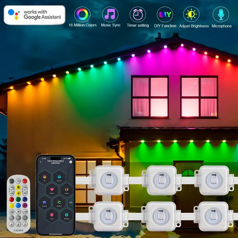 Remote Control Waterproof RGB Lights Smart App Remote Control String Lights Bluetooth IP67 LED Lights Garden Decor