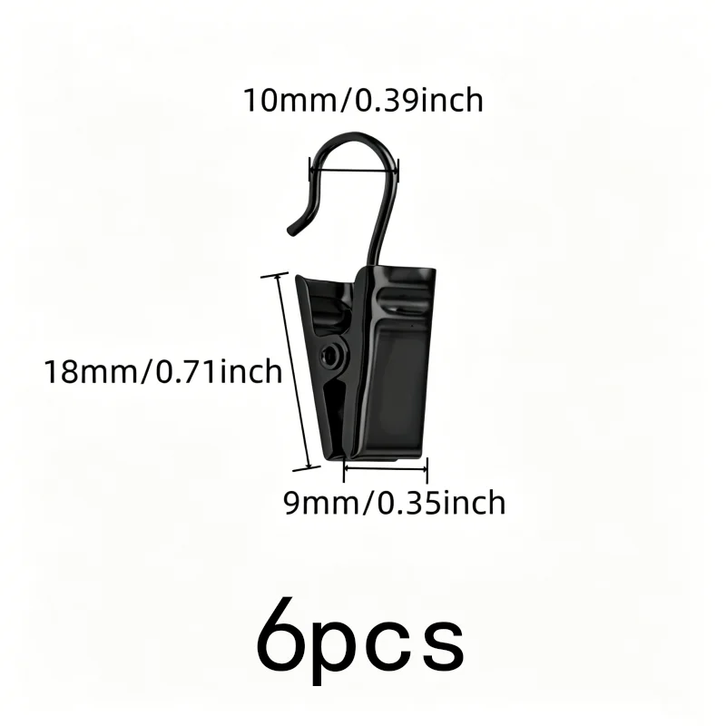 6 pcs Easy Slide On Rod Window Treatment Hooks, great for Balcony Door Drapery, Rust Resistant Metal, Photo Hanging Display
