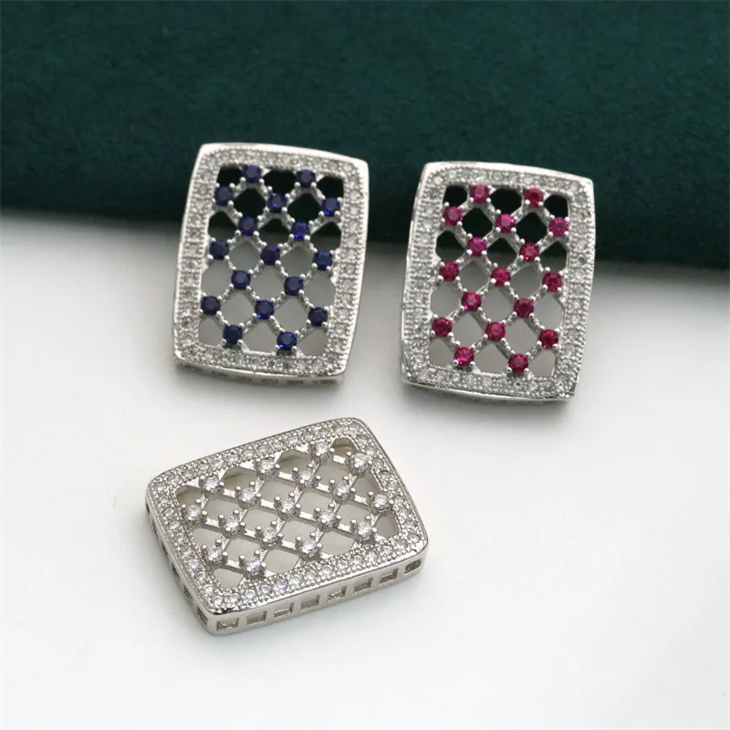 Silver  plated pendant  Square Connector Cubic Zircon CZ Micro Pave necklace pendant Jewelry DIY