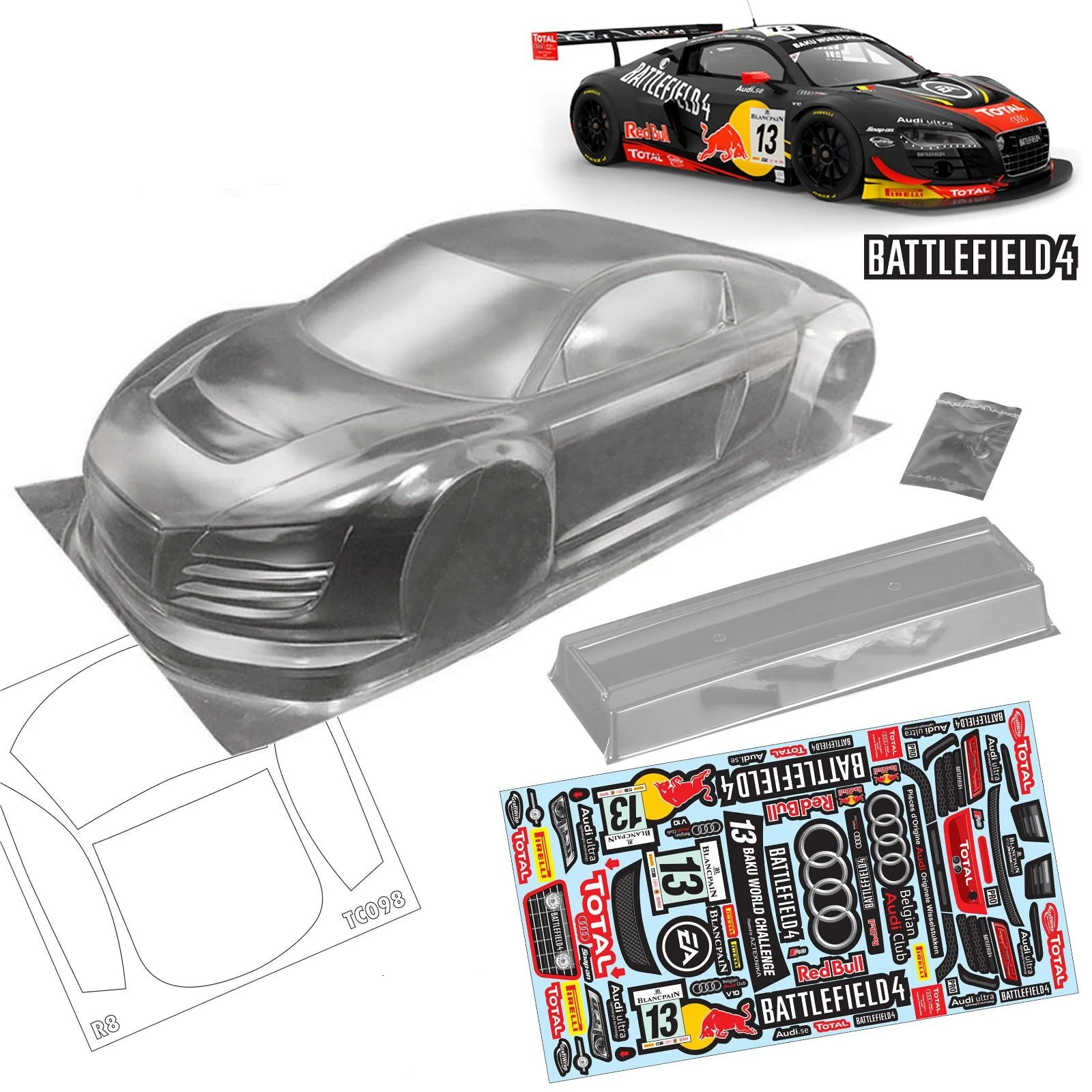 Wysokiej jakości R8 Sport DTM 1/10 drift RC PC ciała powłoki abażur 200mm szerokość przezroczysty drift ciała powłoki RC hsp hpi trax Tamiya