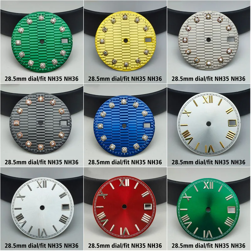 Replacement 28.5MM Watch Dial Single Calendar Green Luminous Dial for NH 35/36 Quartz Movement Watches Modification Parts