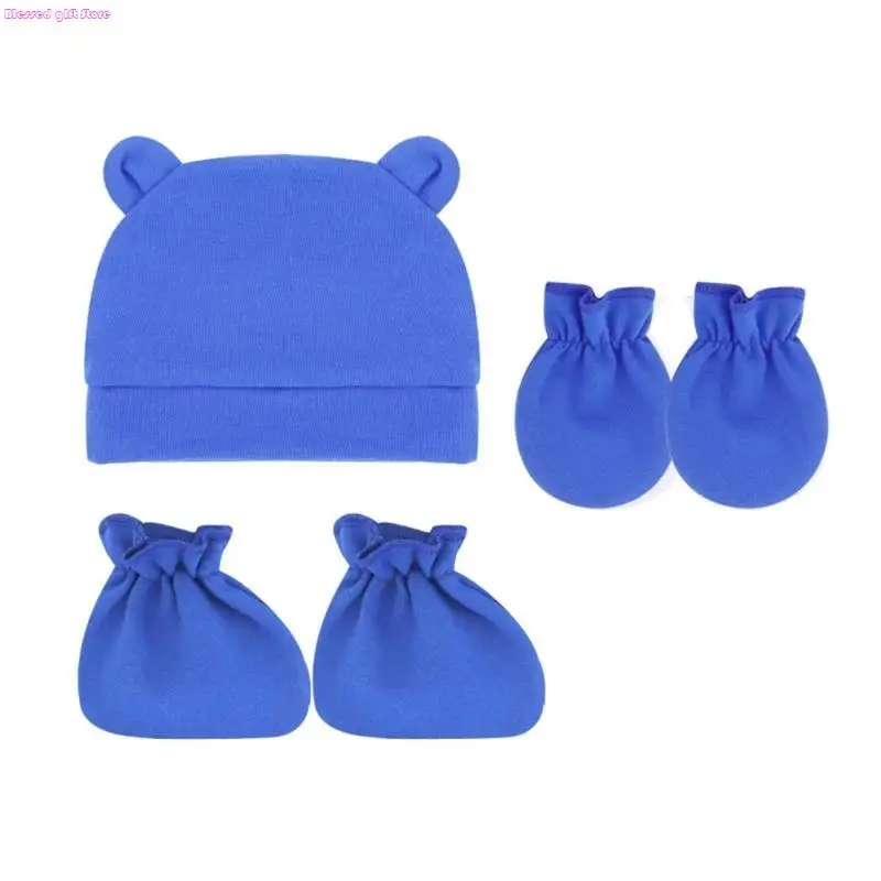 D0JC Ear Cap Mittens Socks Warm Cap for Infants Newborn Toddler Boy Girl Shower Gifts Photography Props