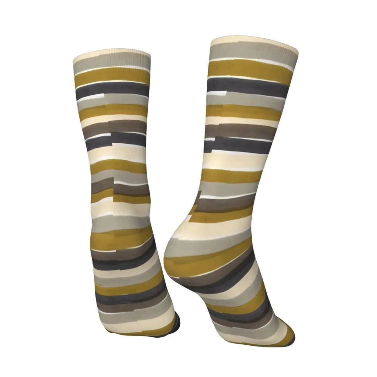 Men's Socks Camouflage Colors Striped Pattern Horizontal Brown And Green Retro Harajuku Striped Hip Hop Pattern Crew Crazy Sock