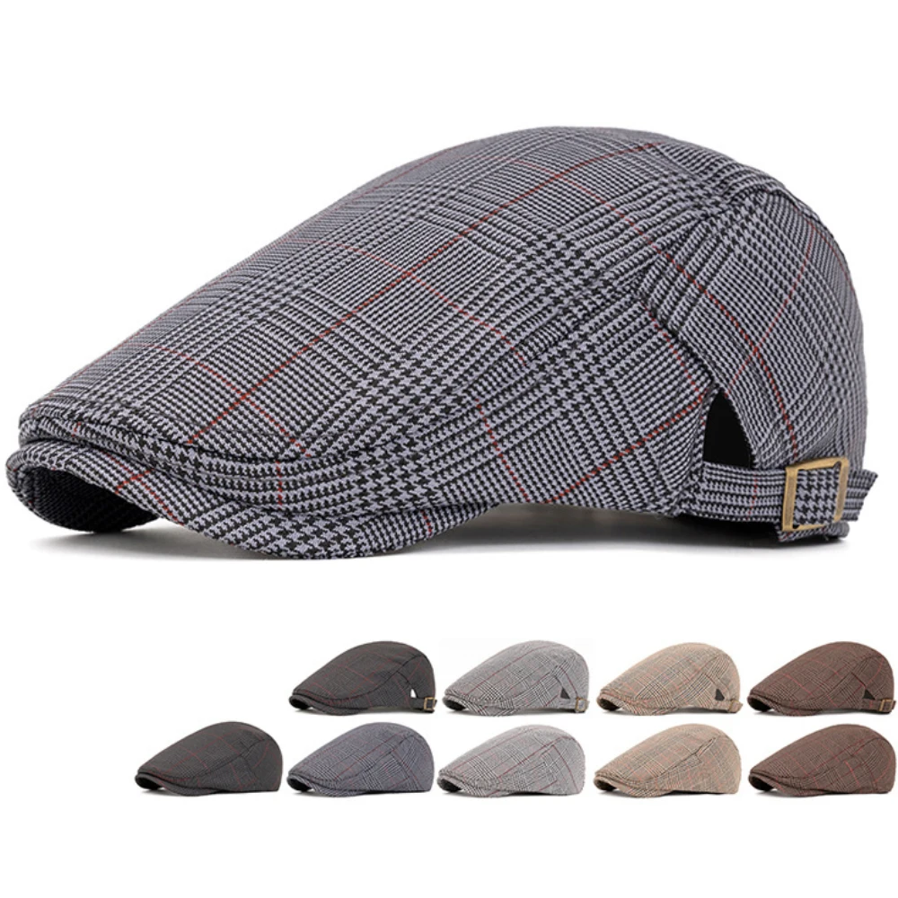 

HT4810 Mens Berets Women Vintage Plaid Artist Painter Beret Hat New Spring Summer Adjustable Ivy Flat Cap Male Female Beret Cap