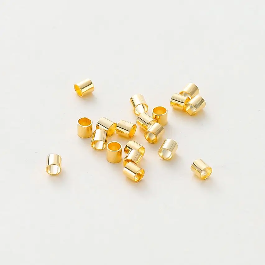 100pcs/lot 14K 18K Gold Color Plated Cylindrical Tube Spacer Beads Bracelet Necklace Stopper Beads For DIY Jewelry Making