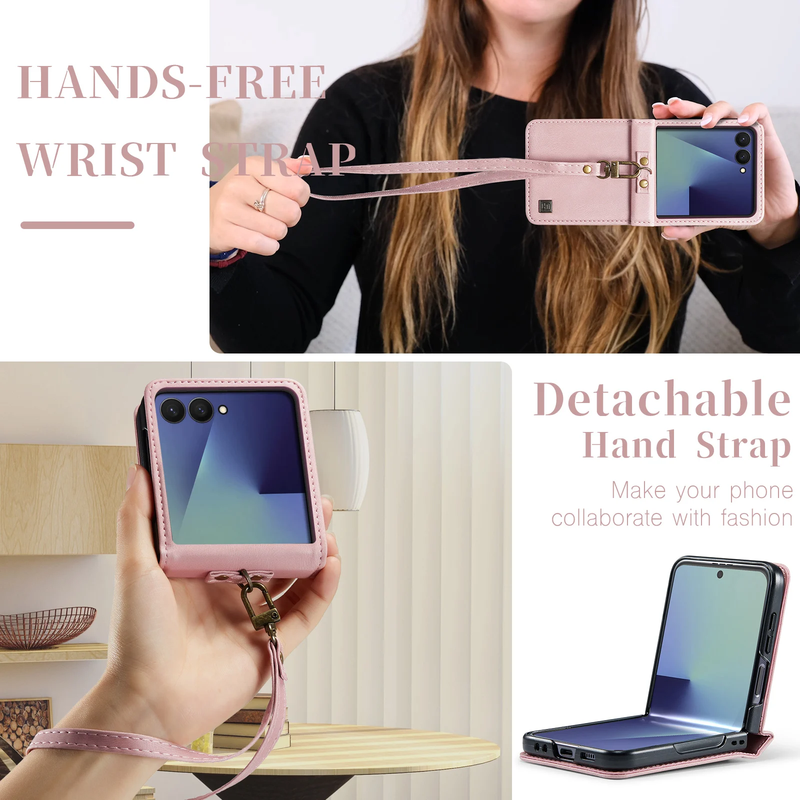 Retro Wrist Strap Leather Phone Case for Samsung Galaxy Z Flip 8 7 FE 6 5 4 Shockproof Comfortable Grip Slim Fit Portable Cover view 5