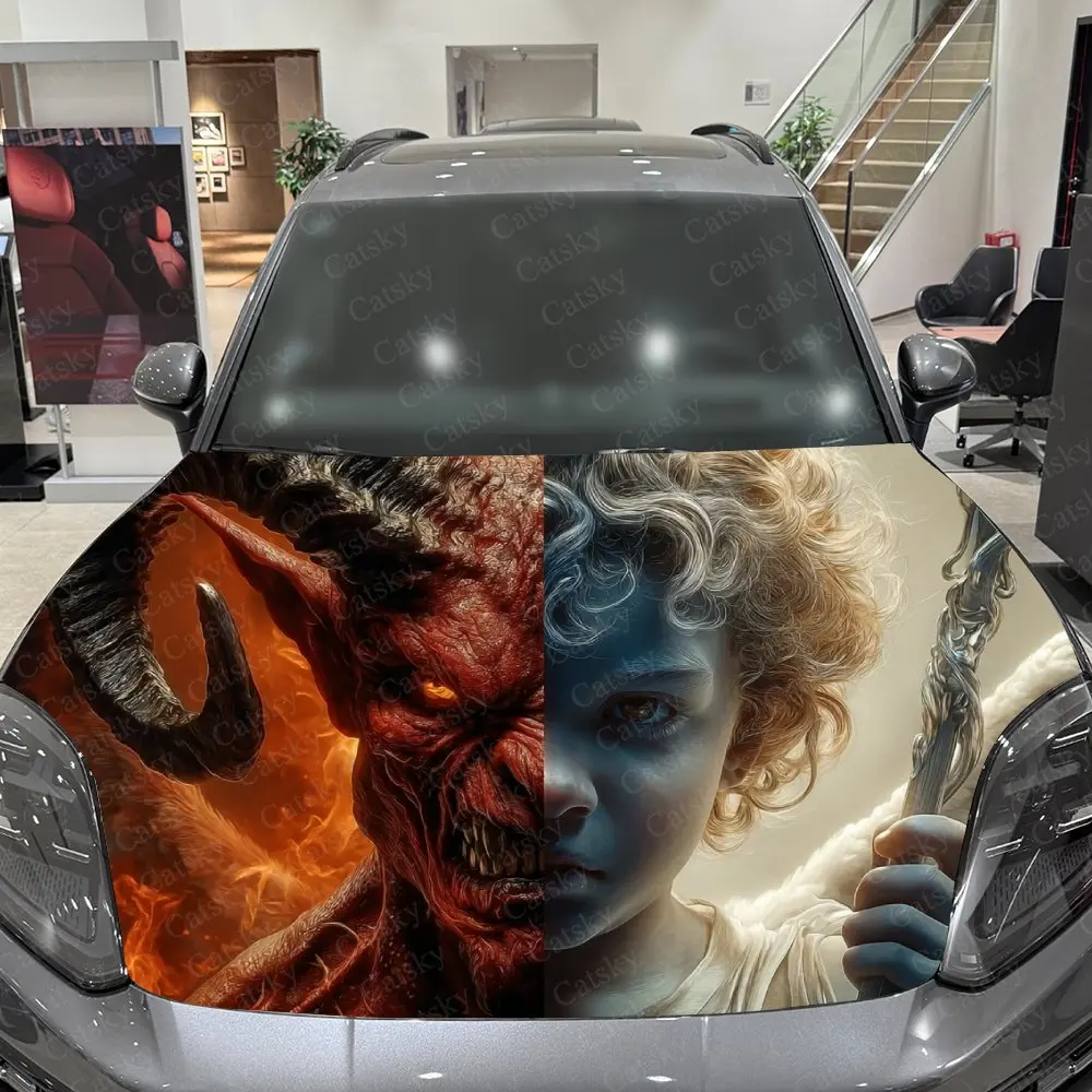غلاف فينيل للسيارة من Purgatory & Holy Realm، ملصق غطاء السيارة المقاوم للماء PVC، ملصق ذاتي اللصق مقاوم للخدش لغطاء المحرك،