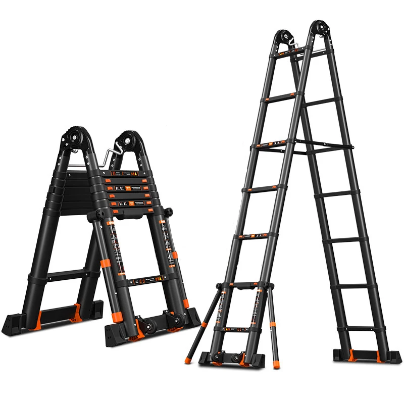 3.7m/4.1m multifunctional folding telescopic step aluminum  ladder,Deformable straight ladder, anti-tilt on the side