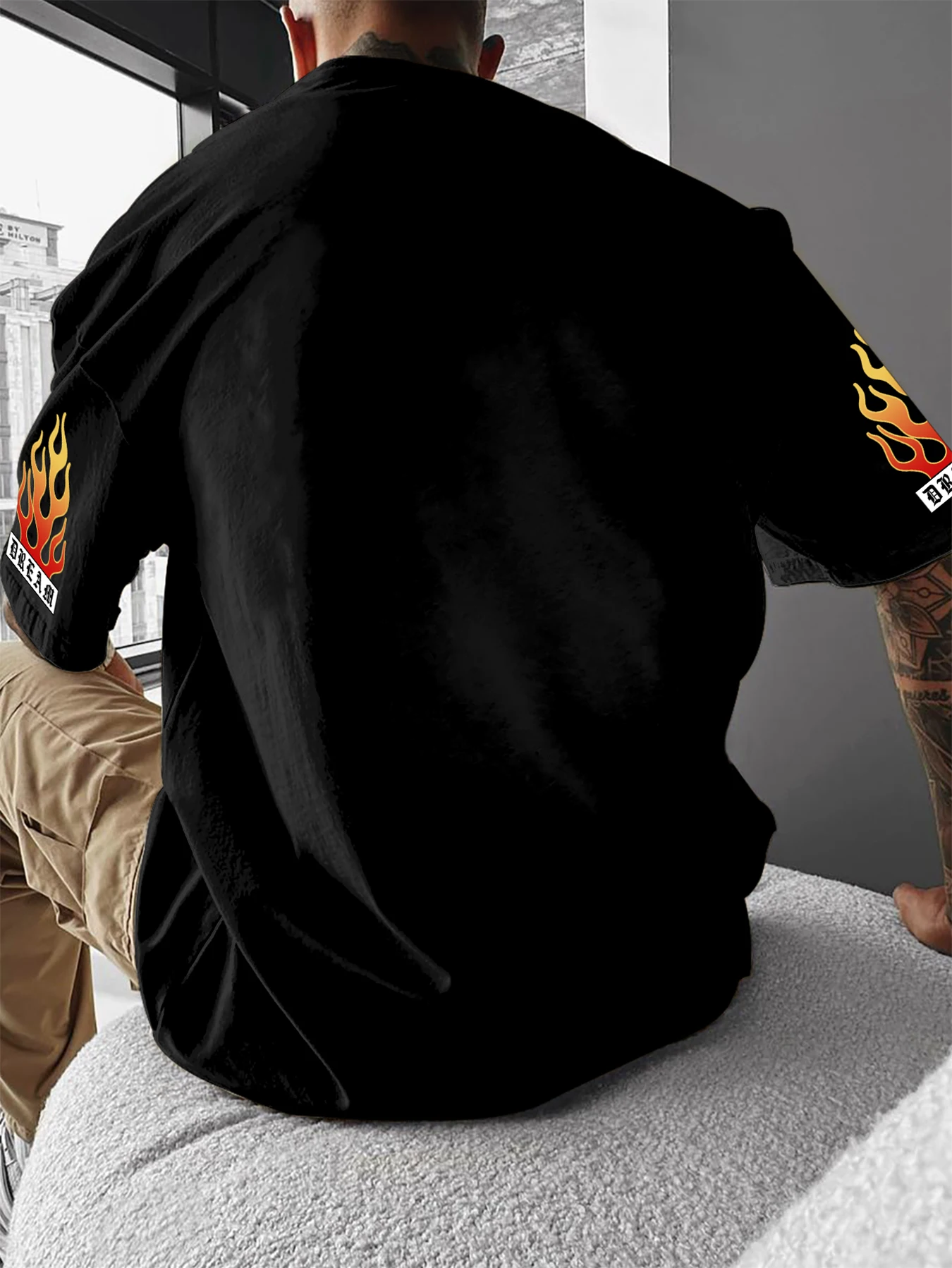 Men's Vintage Casual T-Shirt, Sporty Number 23 Flame Boston Gothic Text Print, Polyester, Daily Wear, S-XXL