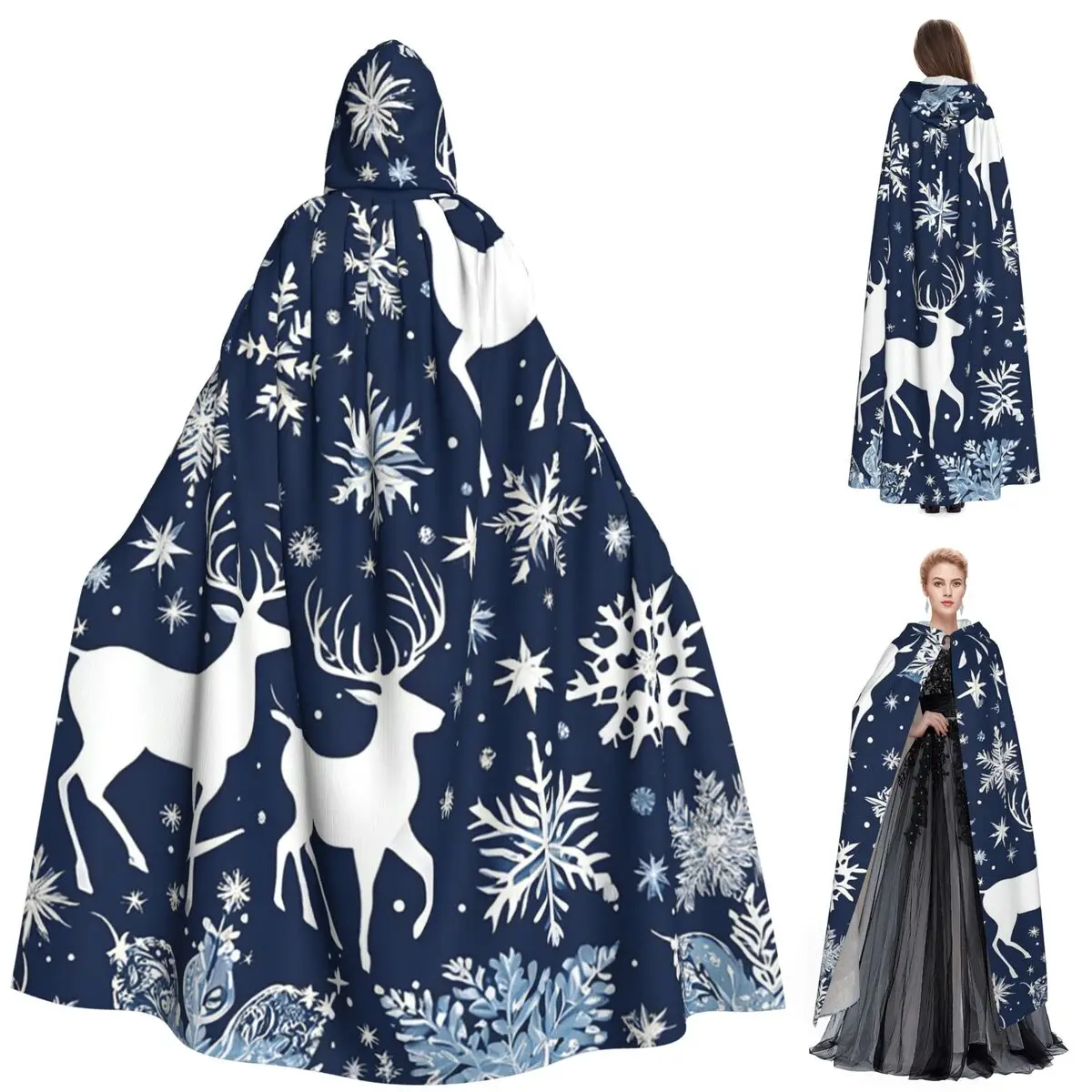 

Рождество. Синий и белый длинный плащ с капюшоном 0,8, средневековый костюм ведьмы, накидка для косплея, накидка на Хэллоуин, вампир для взрослых, унисекс