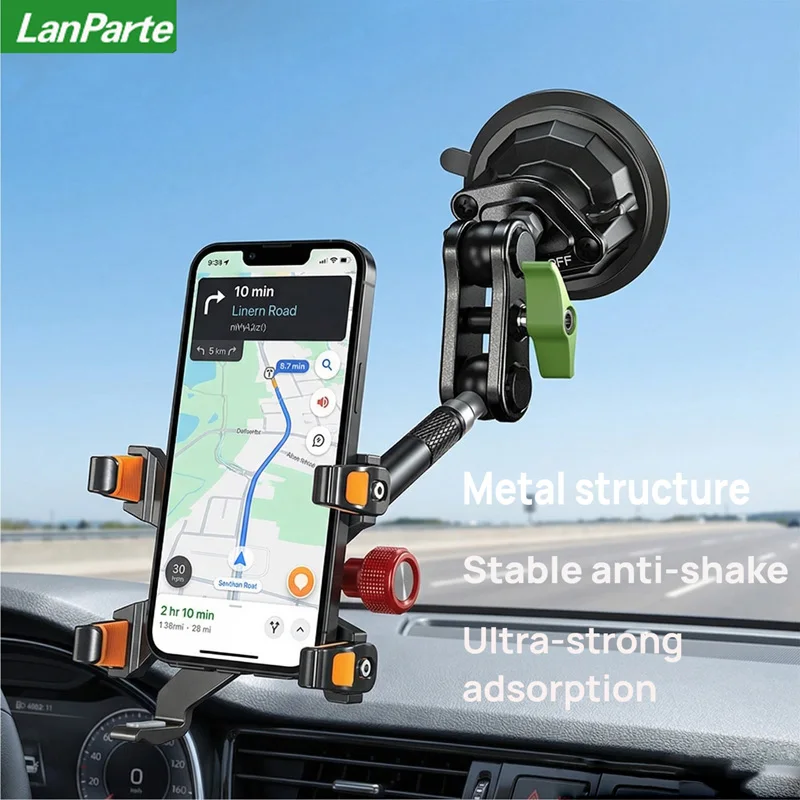 

Lanparte Car Phone Holder, Mteal Phone Holders, 360° Rotation Cell Phone Car Mount for Windshield, Suction Cup Car Phone Mount