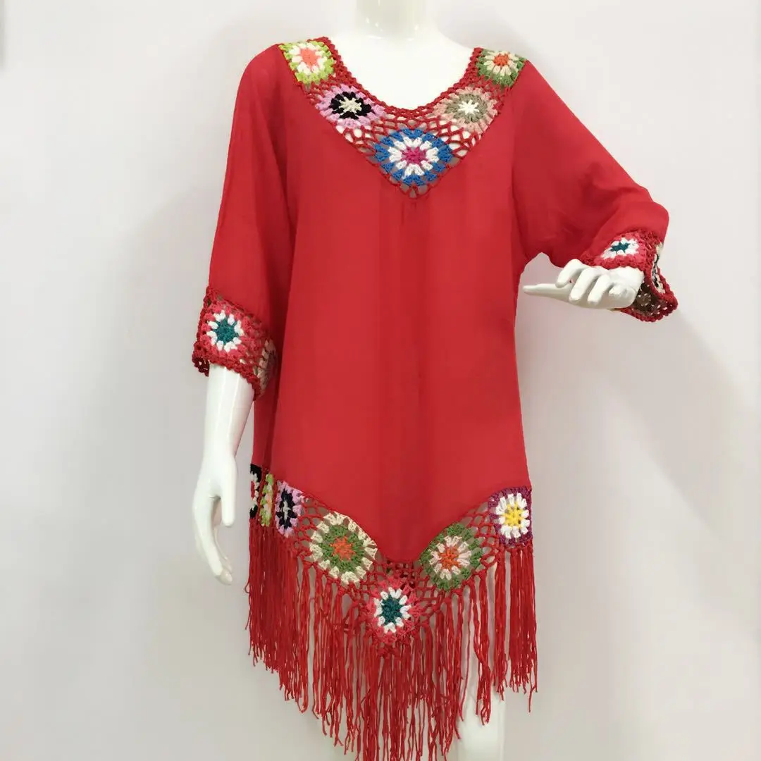 Women Boho Crochet Tassel Beach Cover Up Loose Hollow Out Sun Protection Swimwear Coverup 2026