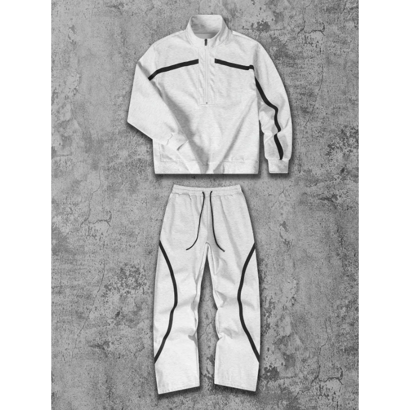 الوقوف طوق سترة الرجال الرجعية الربط فضفاض الرياضة سترة عادية مرونة عالية الخصر بنطلون البدلة