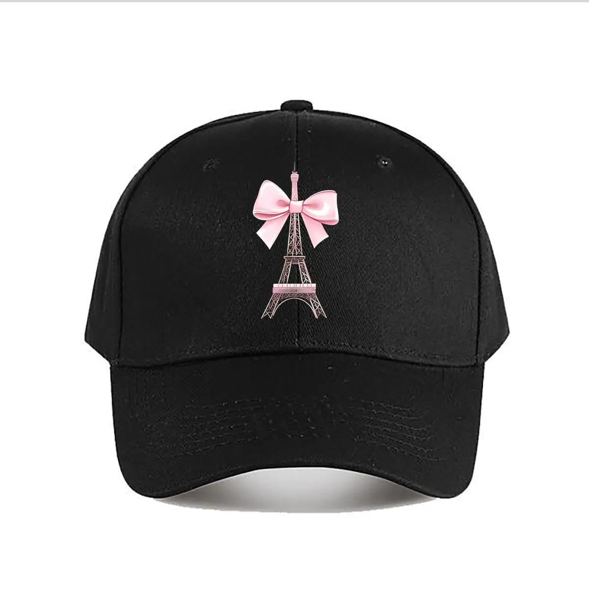 Eiffel Tower Pink Bow Embroidered Cotton Baseball Cap Baseball Cap Fashion Men Sunhat Women's Outdoor Sports Snapback Cap