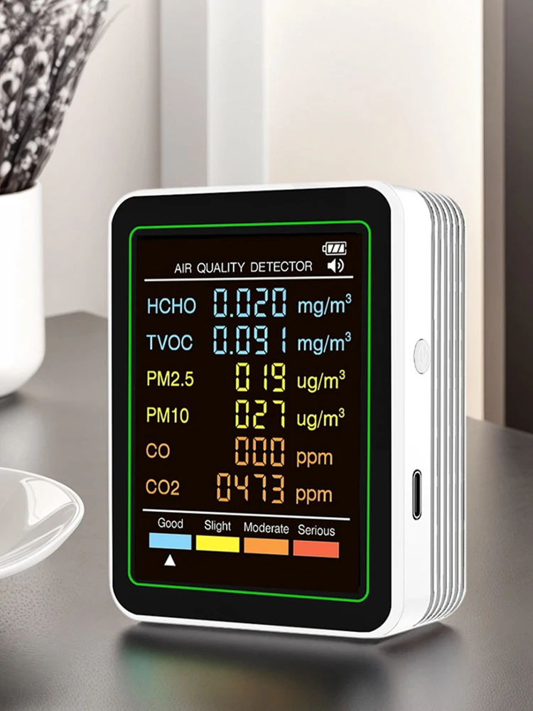 6-in-1 空気質テスター リアルタイム HCHO 検出器 ポータブル温度湿度検出器 家庭 オフィス 学校用