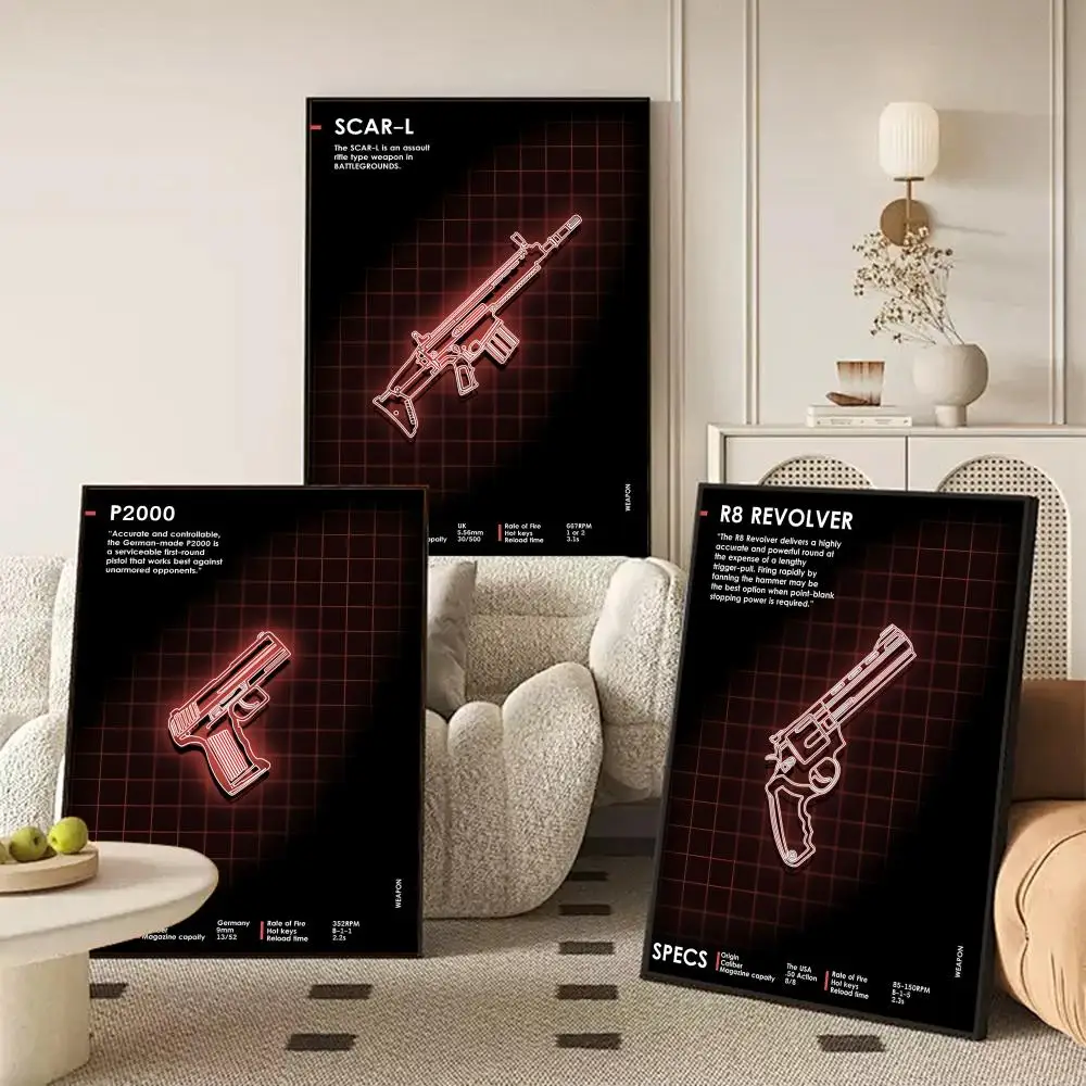 Neon Gun Cool Gun Similar to CS GO Poster Self Adhesive Wall Stickers Removable Room Decor Aesthetic Space Murals Fancy Gift