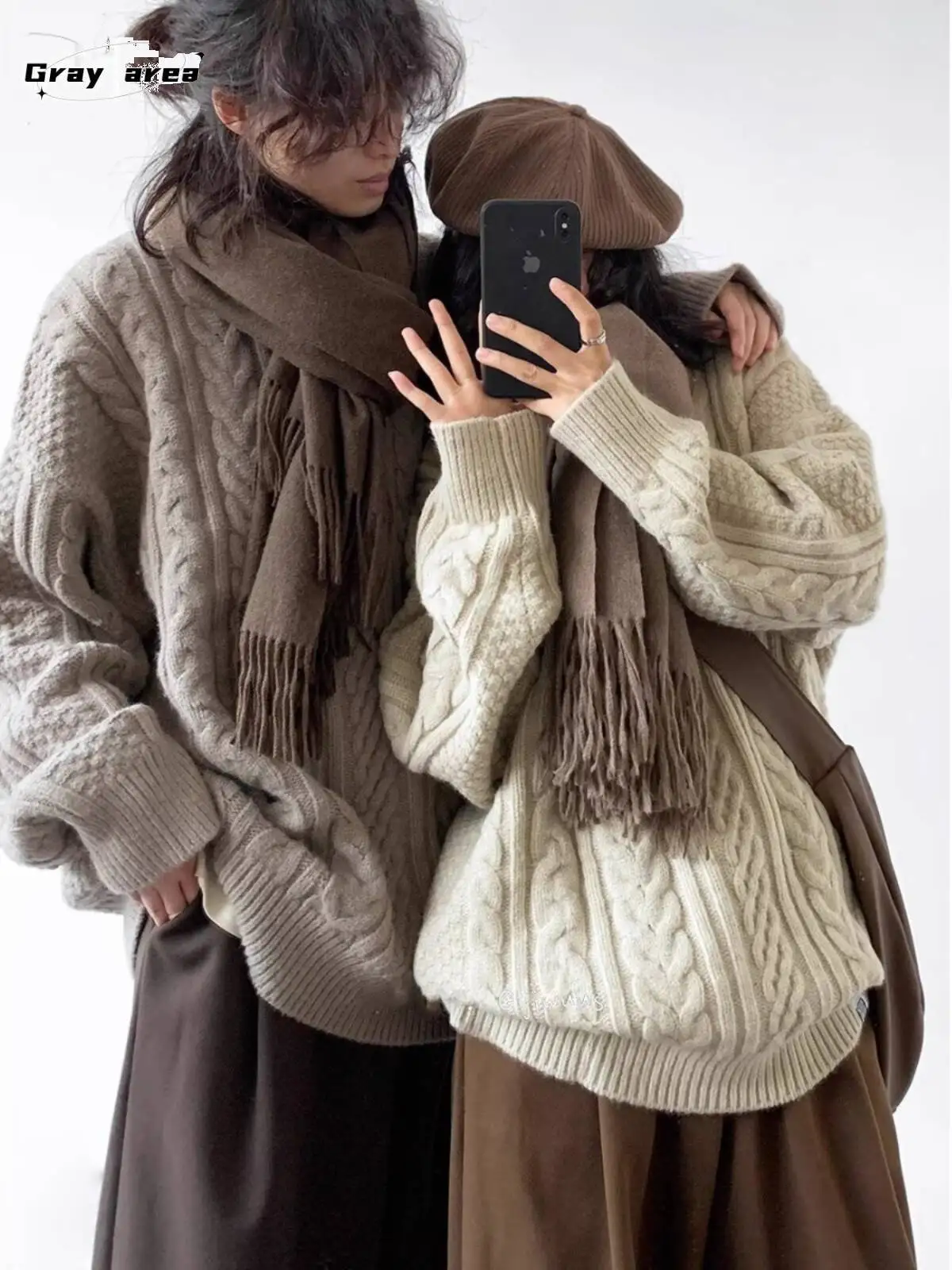 Unsiex Sweater 2025 Autumn Winter Couple Sweater Japanese Retro Jacquard Sweater Solid Color Loose Casual Couple's Base Knitwear