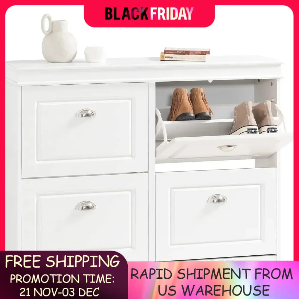 Shoe Cabinet with 4 Flip Drawers, Large Freestanding Shoe Rack, Modern Shoe Organizer Living Room Furniture,Free shipping