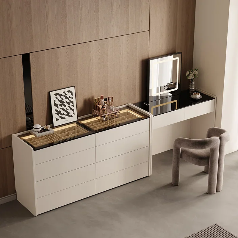 

White Cream Vanity Table Vintage Decoration Aesthetic Save Space Makeup Dressing Table Mirror Penteadeira Living Room Decoration