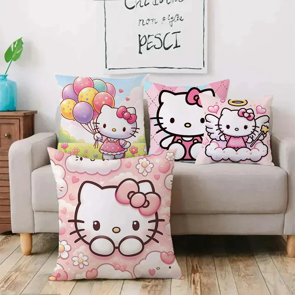 

Pillow Covers Cartoon Cute Hello Kitty Sanrios Sofa Decorative Home Double-sided Printing Short Plush Cute Cushion Cover