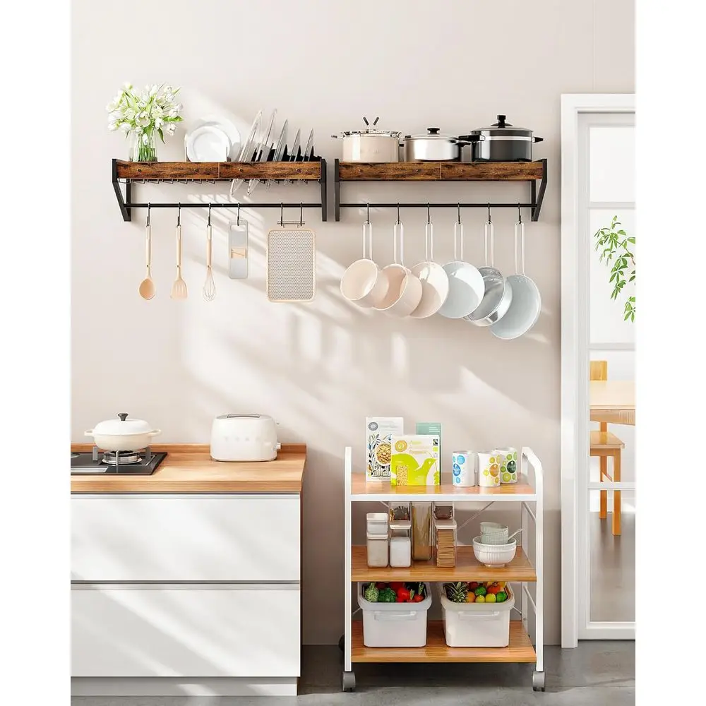 منظمو رف بغطاء وعاء مزدوج مع 12 خطافًا، بني ريفي وأسود، حل تخزين المطبخ للأواني والمقالي #3