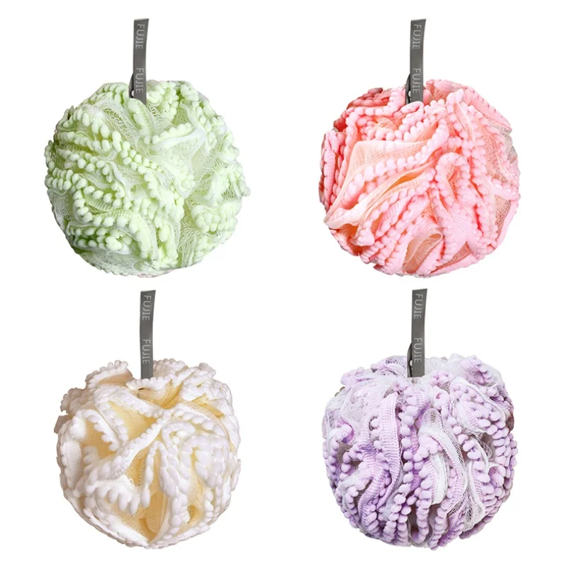 Loofah-Bola de baño de esponja, malla de encaje, flor, herramienta de ducha para piel sedosa, limpieza completa, accesorios de baño