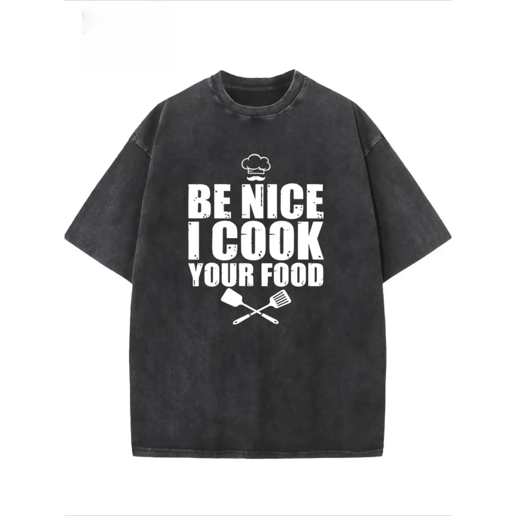 

Funny Chef T-Shirt Unisex Washed Retro "Be Nice I Cook Your Food" Graphic Tee Cooking Humor Gift Cotton Top