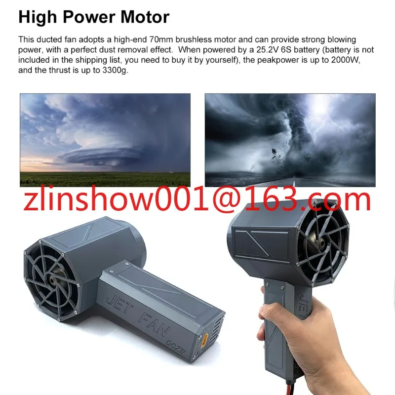 High Power Ducted Turbofan 70mm Brushless Motor XT60 External Battery Interface Jet Fan 2000W Dust Blower 3300g Thrust Turbo Fan