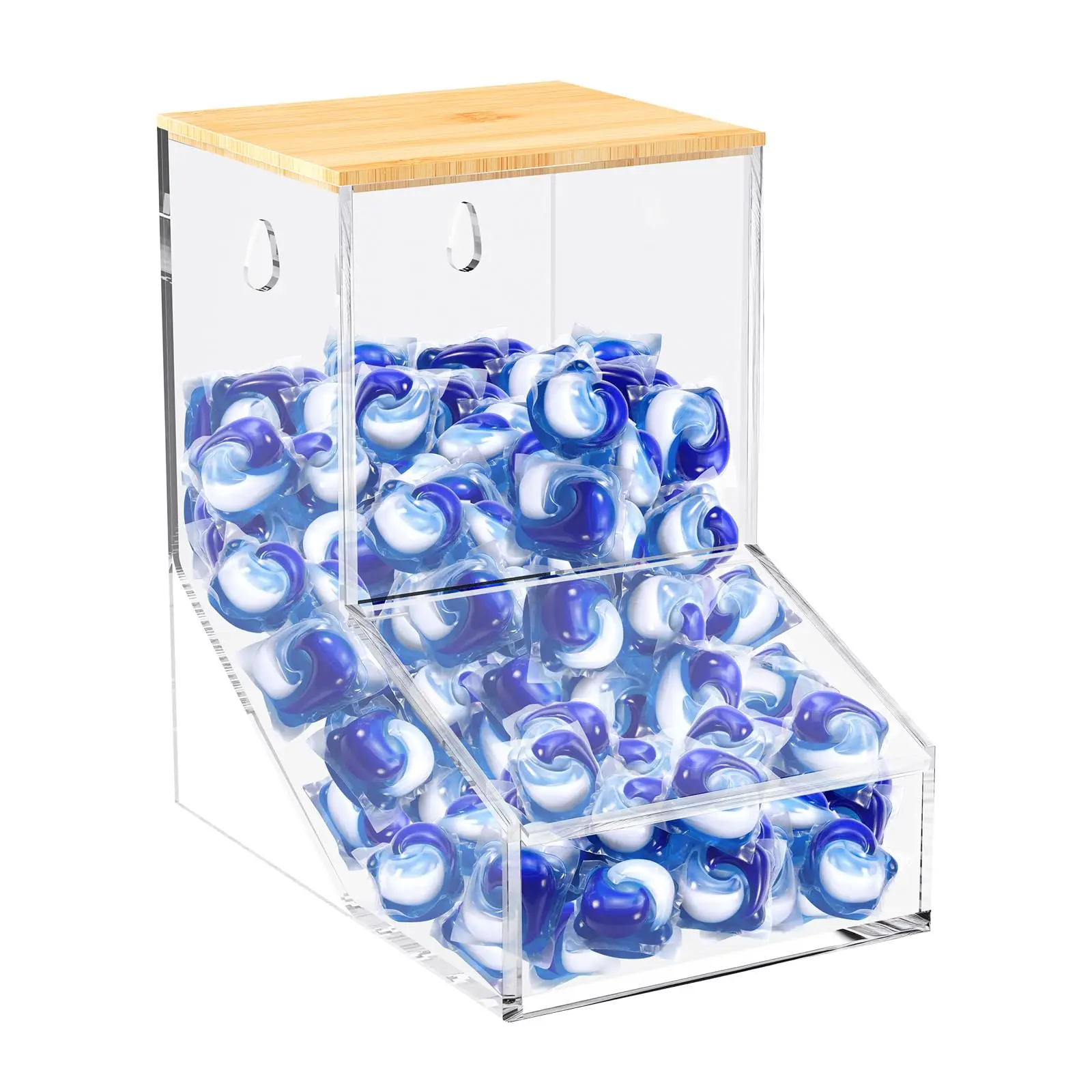 Washing Capsule Container Acrylic Storage Box With Bamboo Lid Wall Mounted Laundry Pods Organizer Clear Capsule Storage Box