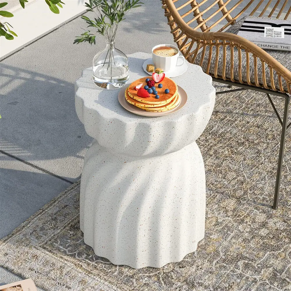 Contemporary Lightweight Concrete Accent Side Table Patio Hourglass Side End Table Garden Stool for Living Room Office