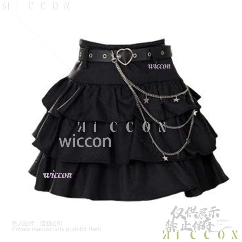 Черная юбка в стиле аниме 2025 Y2k Jirai Kei для девочек, готическая корейская одежда средней длины, короткая юбка, универсальная милая пышная юбка, высокое платье-u