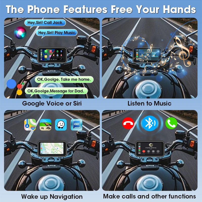 Navigasi GPS Motor Carplay 6,25 inci, Pembongkaran Cepat, Tahan Air IP67, Multimedia WIFI, Android Auto, untuk Dashboard Motor