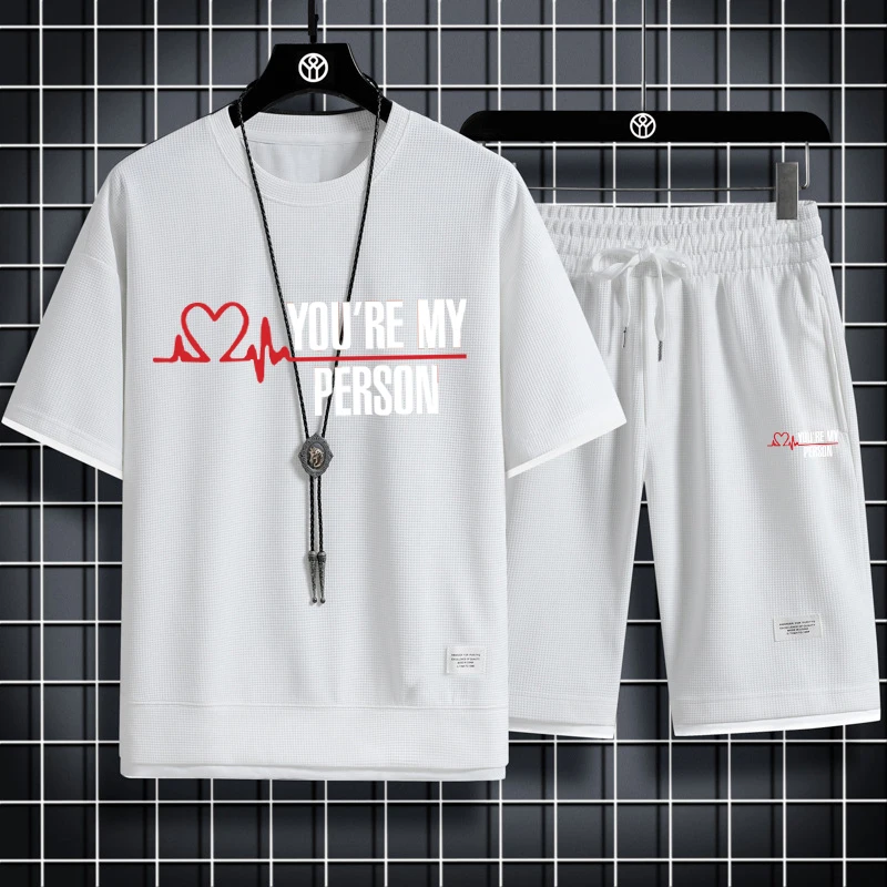 

2025Summer New Men's Casual Sports Suit - Casual T-Shirt + Shorts Set, Men's Solid Color Fitness Loose Suit