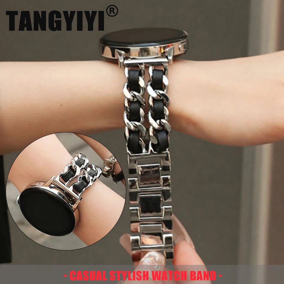 

20/22MM Band For Samsung Galaxy Watch 6 4 Classic 5 Pro Luxury Dual Bracelet Metal Leather Strap For Amazfit Bip/GTS Huawei GT2