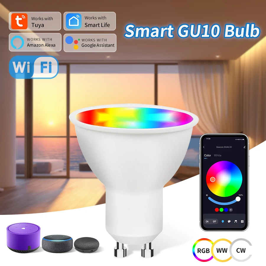 Gu10 Tuya Wifi Slimme Gloeilamp Inteligent Lamp 5W 7W 9W Rgbcw 2700K-6500K Slim Leven Afstandsbediening Werk Met Alexa Google Home