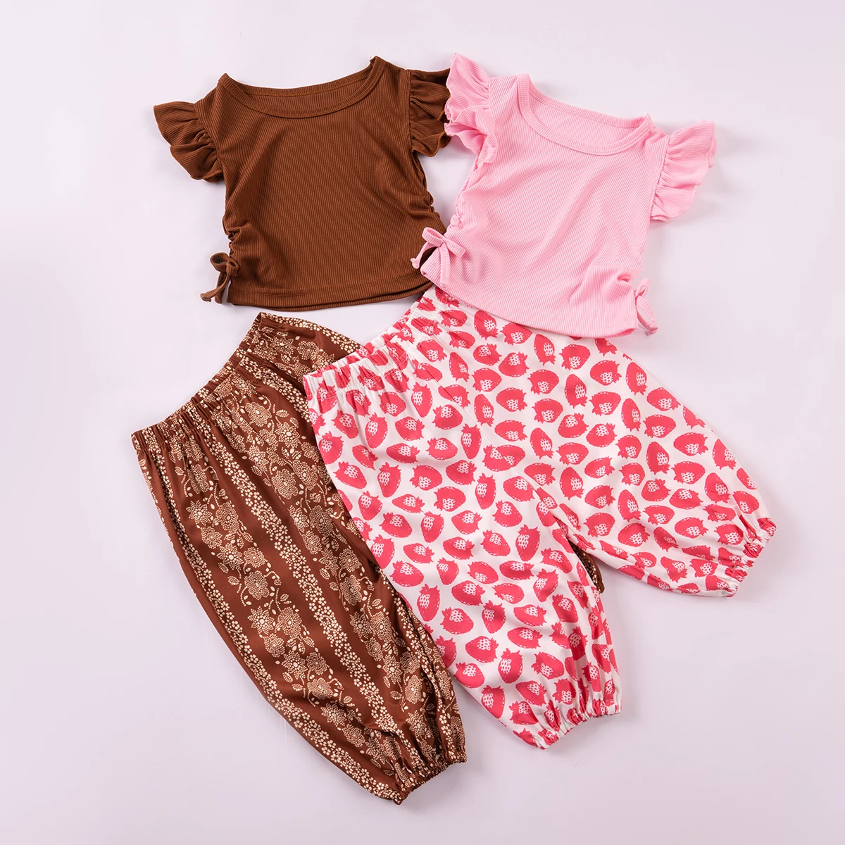 Toddler Girls Summer 2-Piece Outfit Set: Trendy Graphic T-Shirt & Jogger Pants, Cute Ruffle Sleeve Top with Drawstring Shorts