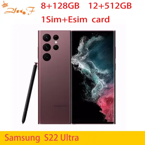 Samsung Galaxy S22 Ultra S22U 5G S908U1 S908U S908B/DS 108MP 8 GB RAM 128/256/512 GB, 5000 mAh, 6.8 inç, Snapdragon 8, cep telefonu
