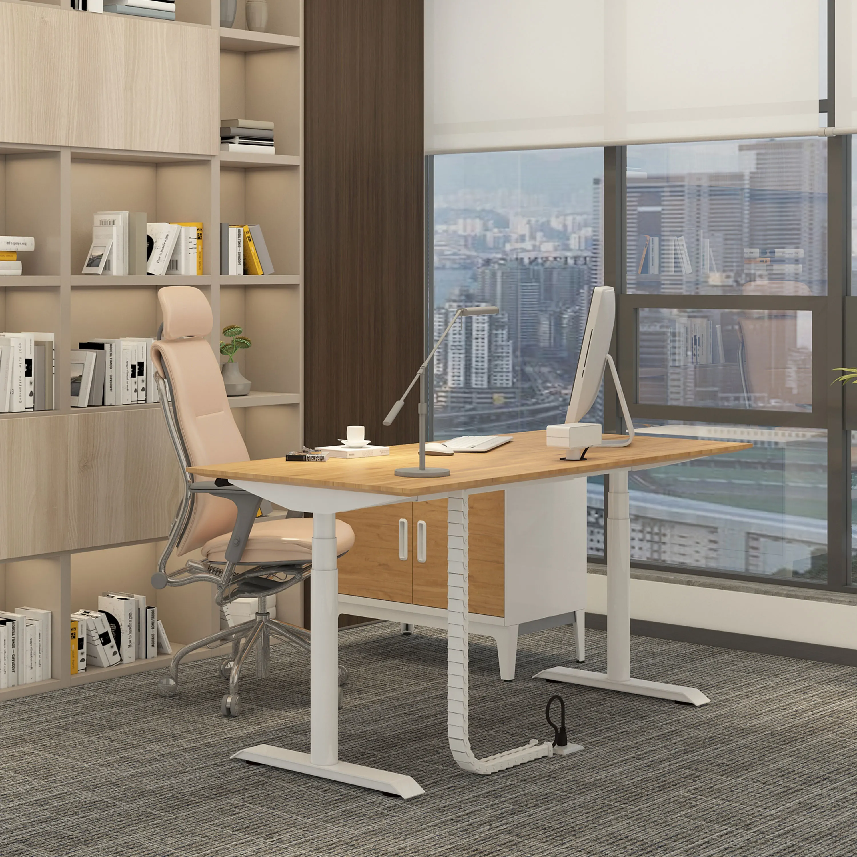 Modern Design Office Electric Standing Desk Frame Dual-Motors Motion Adjustable Height Sit-Stand Desks with Mobile Design