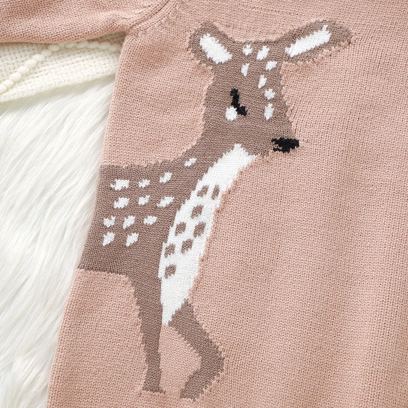 Cute Reindeer Print Baby Girls Sweaters Skin-friendly Infant Casual Wear Sweatshirt knitted Newborn Jumper Toddler Pullover