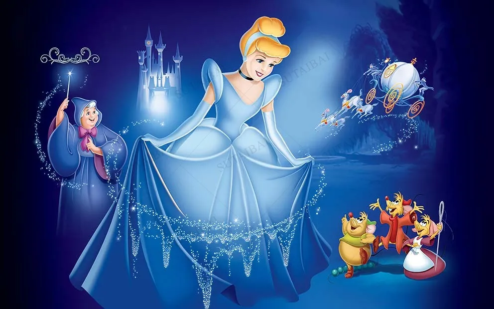 Disney Blue Dress Blonde Princess Backdrop Girls Birthday Party Decor Photo Background Cinderella Banner Baby Shower Photocall