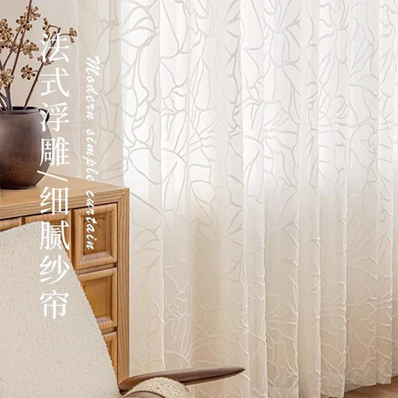 French-style Embossed Thick Tulle Curtain with Cashmere Embossing Curtains for Living Dining Room Bedroom Custom Size Luxury