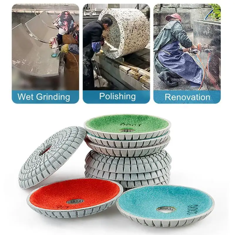 7-teiliges 4" 100mm Konvex-Polierpad-Set, Nass-Schleifscheiben in Schalenform für Granit, Stein, Beton, Marmor mit Gummiunterlage – Detail 4
