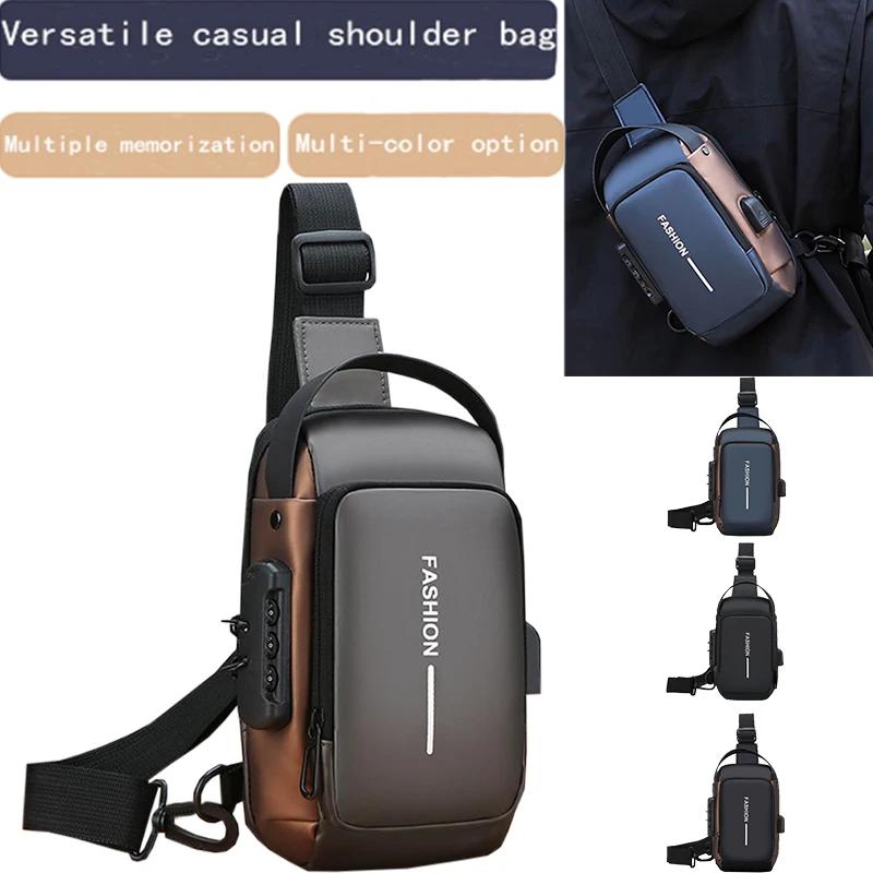 Men Waterproof Anti-Theft Crossbody Sling Bag Password Lock Chest Pack Casual Outdoor Travel Shoulder Bag for Daily Commute