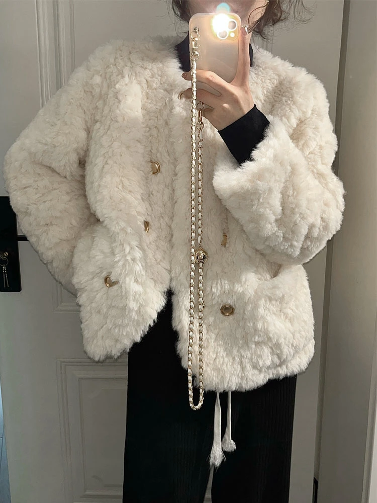 เสื้อโค้ทขนแกะผู้หญิงสไตล์เกาหลี ทรงหลวม ใส่สบาย รุ่นใหม่ล่าสุดสำหรับฤดูใบไม้ร่วงและฤดูหนาว คุณภาพสูง